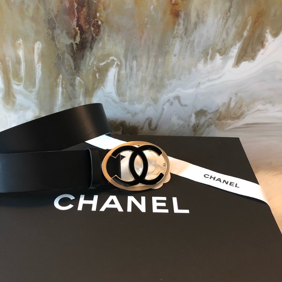 Chanel Black Leather CC Two Tone Logo Belt 85 - Picture 7 of 7